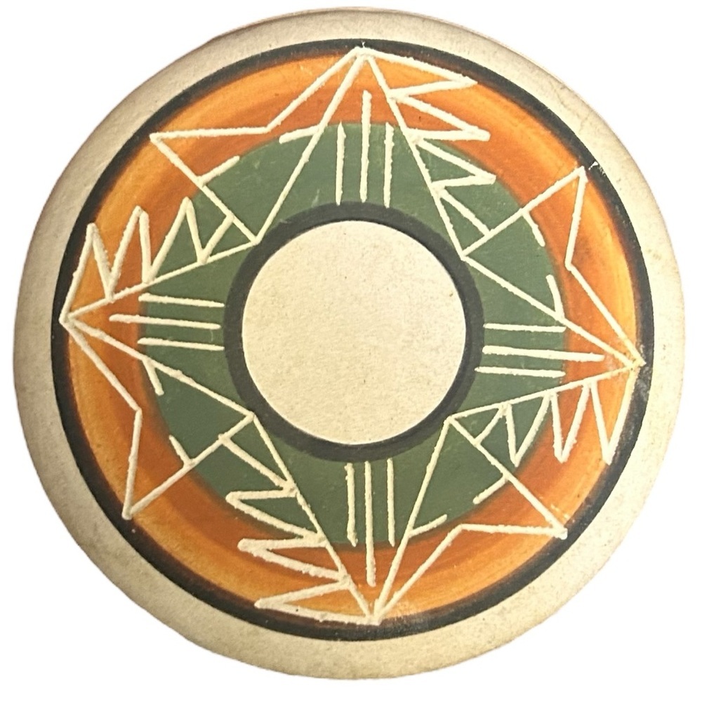 Vintage Souix Pottery Trinket Dish With Lid Southwestern Vermillion Geometric - Picture 7 of 9